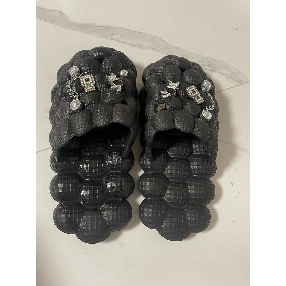 Black Bubble Slides with Sandals￼Charms